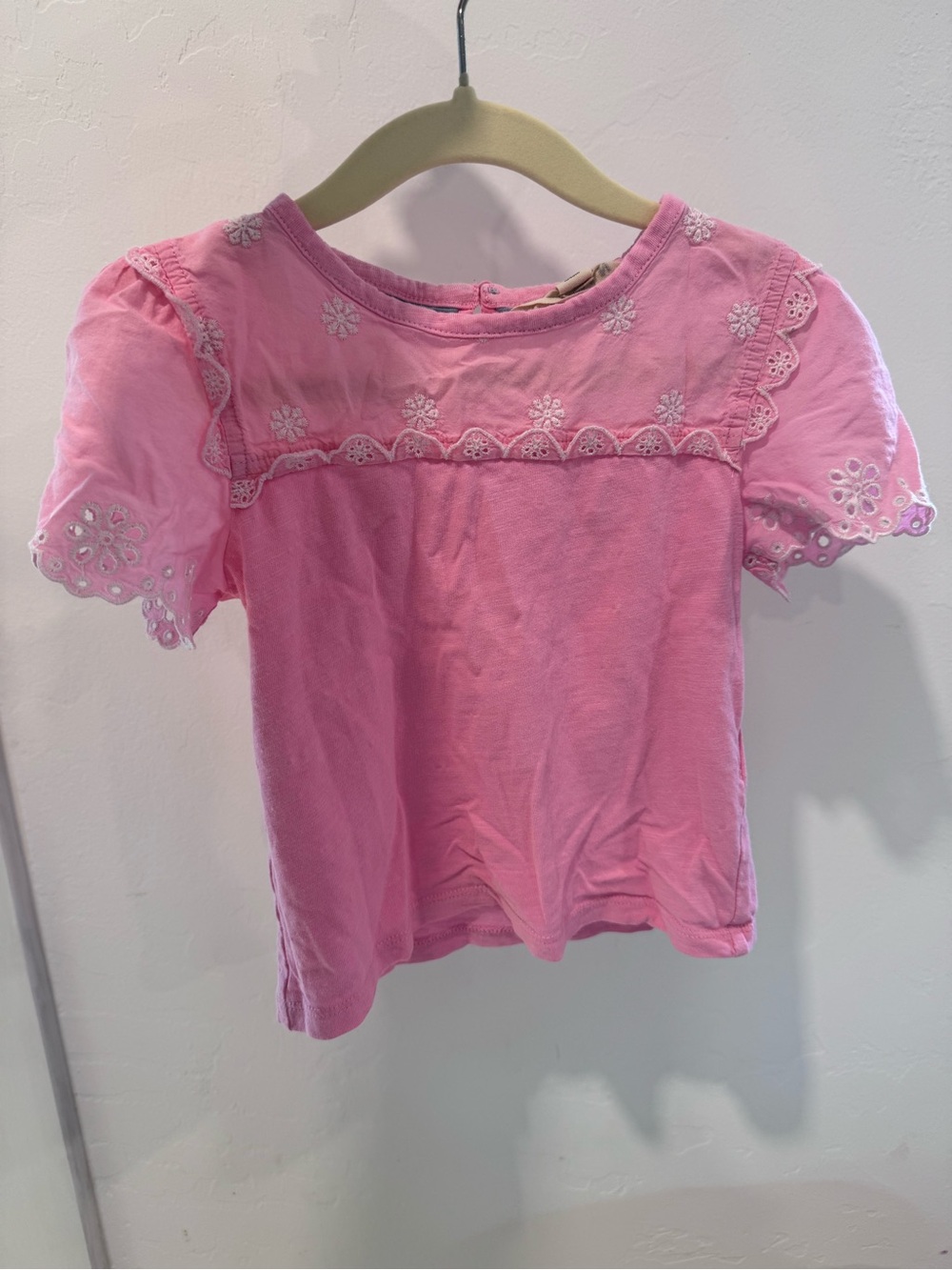 Mini Boden Pink Eyelet-Detail Short Sleeve Tee